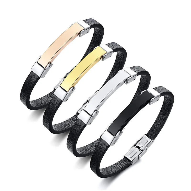 Custom Bend Brand Leather Men's Bracelet Microfiber Leather Stainless Steel Accessories Bracelet Wristband Bracelet