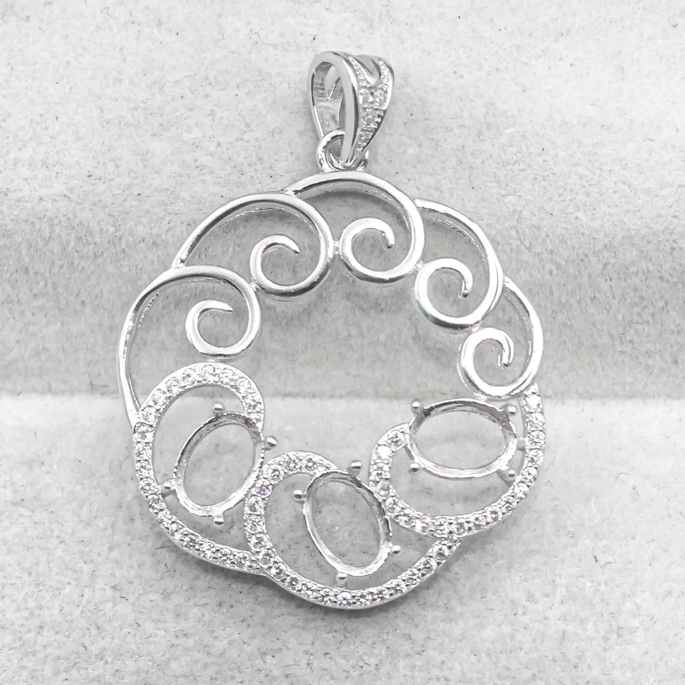 Sterling Silver 5*7mm Semi Mount Pendant Empty Frame Blank Support Setting S925 Base Holder Without Center Stone for DIY Inlay