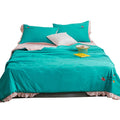 Ready to Ship Peacock Blue Air Conditioning Quilt Silk Bedding Sets Seamless Bedding Set