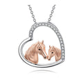 Fine Jewelry 925 Sterling Silver Two Tone Heart Double Horse Pendant Necklace
