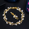 18K Gold Plated Round Sparking White Cubic Zirconia Crystal Women Jewelry Leaf Shaped Bridal Wedding Party CZ Wrists Bracelets