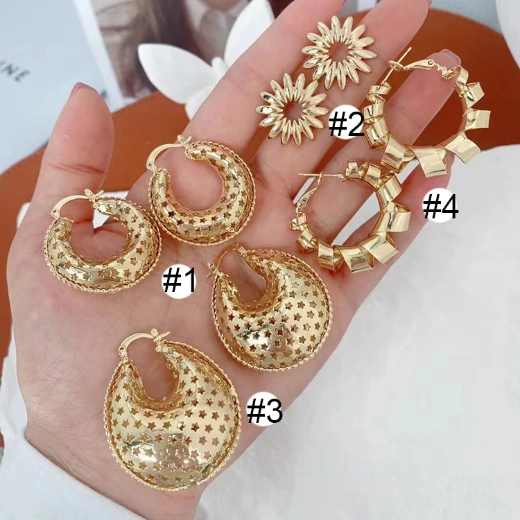 EM1347 Large Bohemian Bold 18k Gold  Plated Twisted Hoop Earrings Bolo Chunky Circle Earrings Gold Statement Hoops for Women