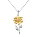 GP124 Bicolor Sunflower Necklace Pendant S925 Silver CZ Heart Necklace You Are My Sunshine Gifts Sunflower Jewelry for Girls