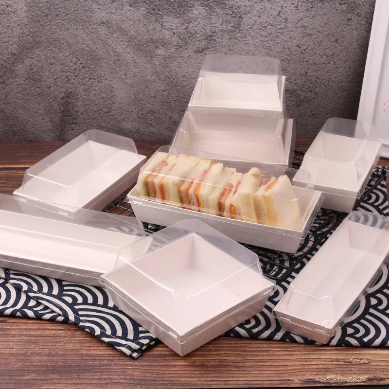 Hotdog Takeout Rectangle Baking Cake Boxes with Transparent Window for Swiss Roll Cake Containers for Sushi Embossed Matt Lamina