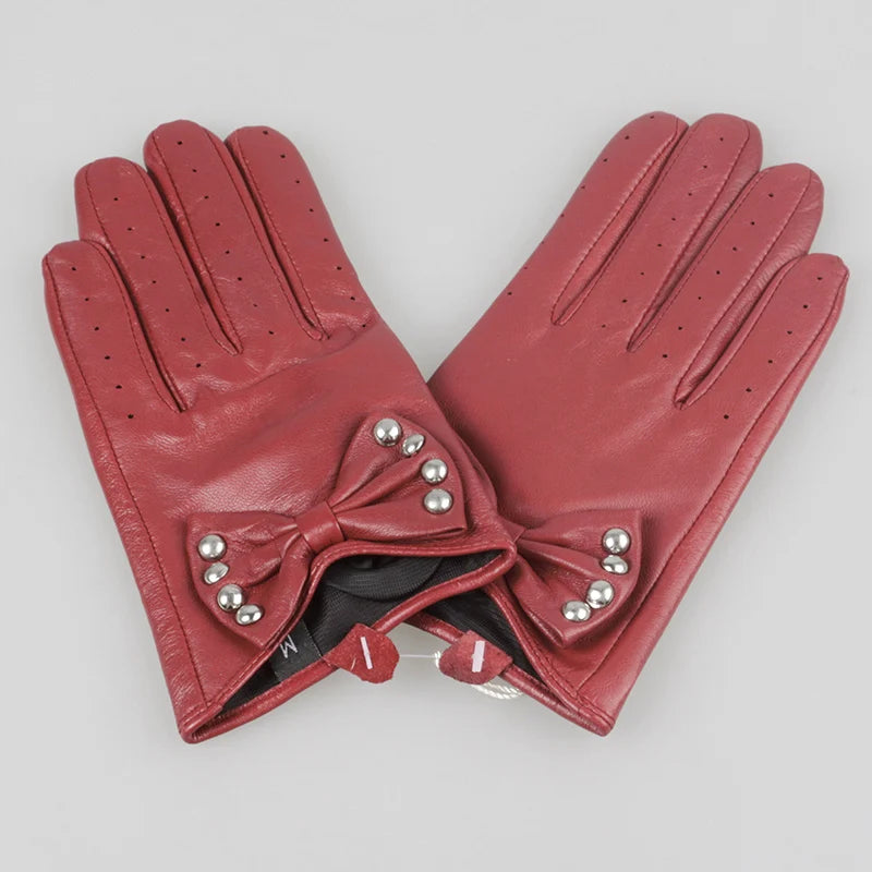 Fashionable Bike Riding Ladies Outdoor Leather Gloves Full Finger Sheepskin Gloves