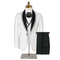 Groom's White Single Breasted Shawl Collar Lapel  3 Pieces Men's Tuxedo Suit for Wedding Banquet