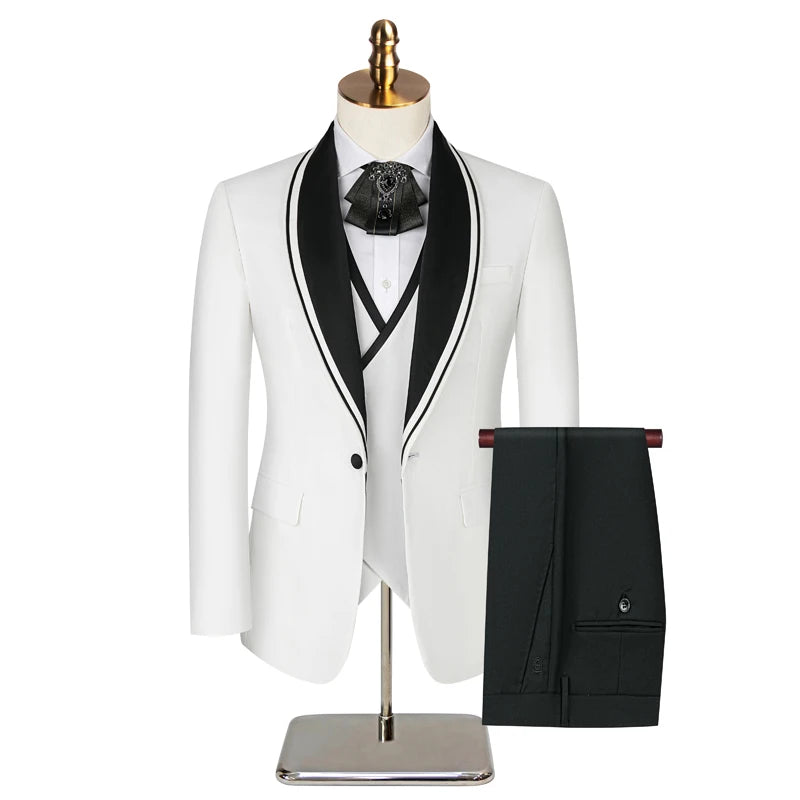 Groom's White Single Breasted Shawl Collar Lapel  3 Pieces Men's Tuxedo Suit for Wedding Banquet
