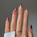 Private Label Short Almond French Tip Custom Golden Design Christmas Press on Nails Wholesale Soft Gel Red Fake Nails Press on