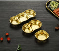 Wholesale Eco-Friendly Korean Design Polished 304 Stainless Steel Durable Rectangle Barbecue Dipping Sauce Plate Divided Dish