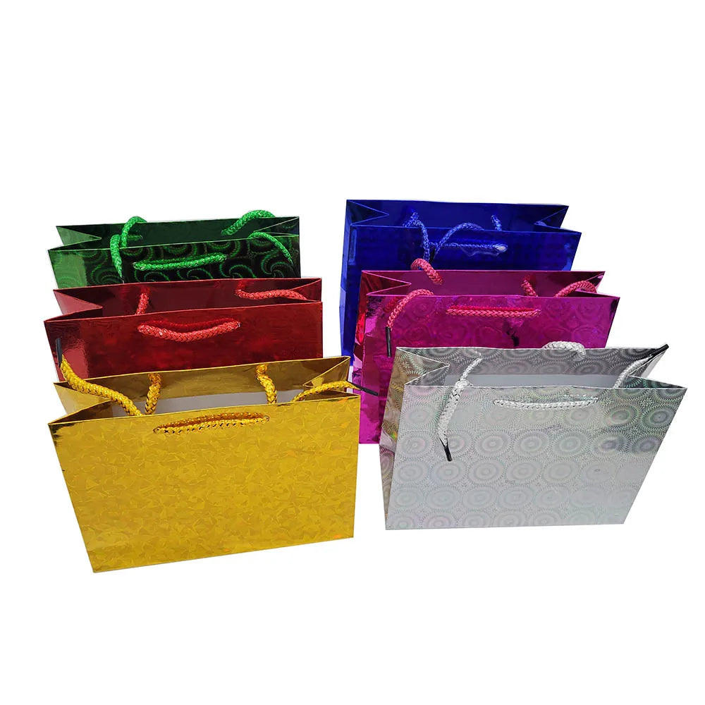 Holographic Classic Art Paper Bag with Offset Printing Lamination Cotton Rope Handle