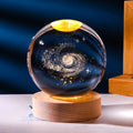 Warm Light 3D Galaxy Engraved Laser Crystal Ball 6cm With LED Lighting Wood Base Souvenir Gifts
