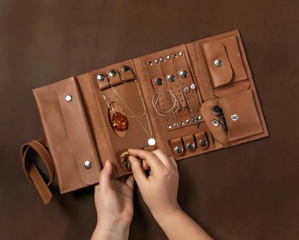 Travel Jewelry Pouch Leather Bijouterie Roll Personalized Jewellery Bag
