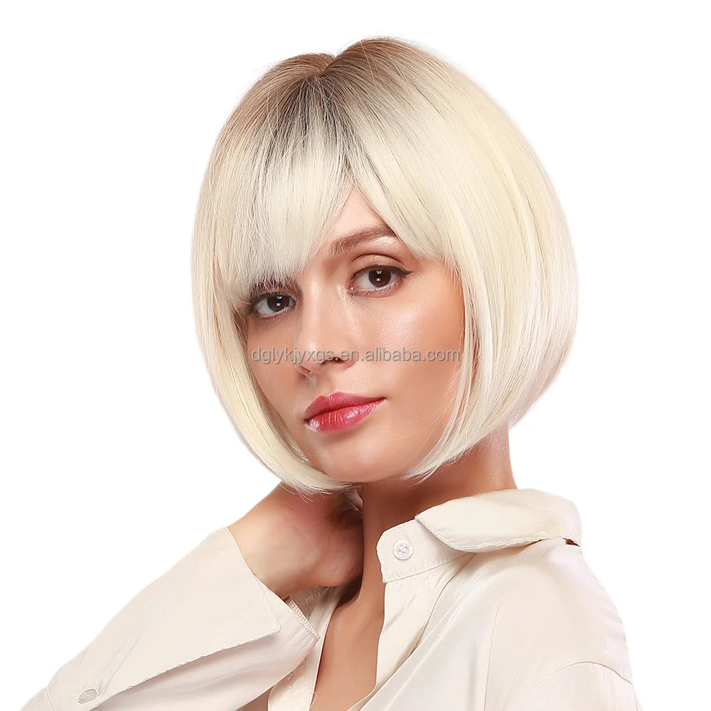 Wholesale Short Wigs Straight Bob Fiber Hair Wigs Ombre Golden Brown Gray Pink Synthetic Hair Wig