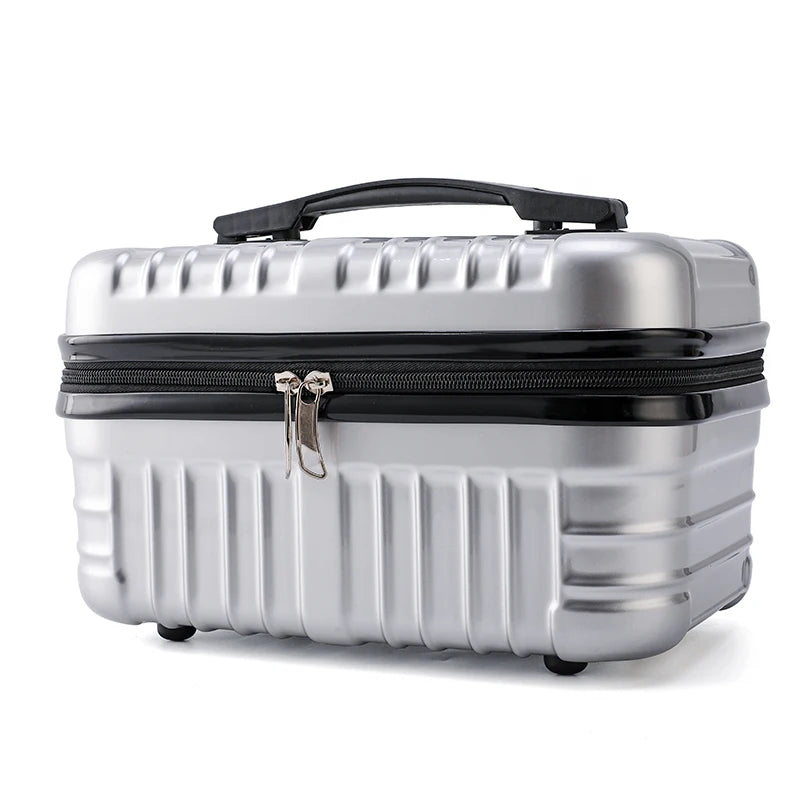 16inch Small Hard Shell Cosmetic Case Travel Hand Luggage Portable Carrying Makeup Case Suitcase Silver