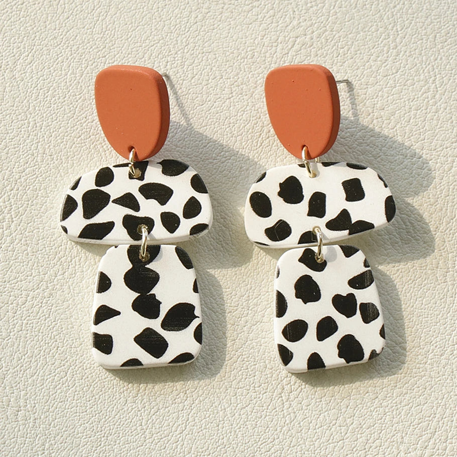 Unique Friend Gift Cute Spotted Earrings Vintage Geometric Earrings Ceramic Clay Acrylic Earrings for Women Girls