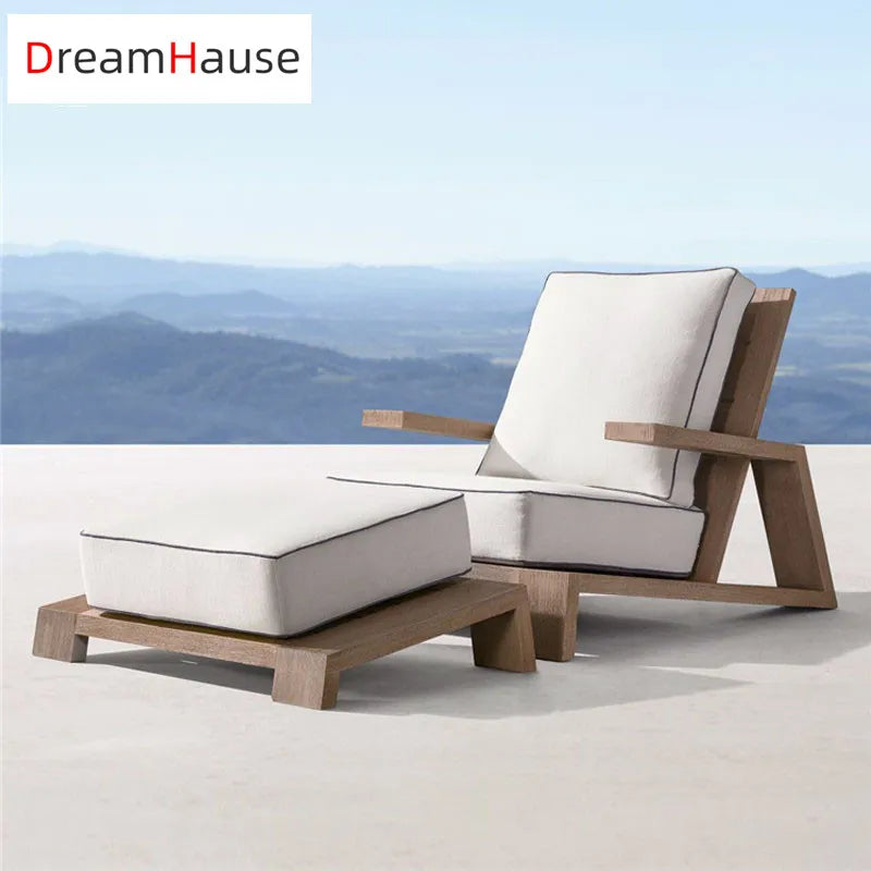 Outdoor Teak Wood Sofa Beach Sunscreen Courtyard Balcony Villa Waterproof Sofa Chair