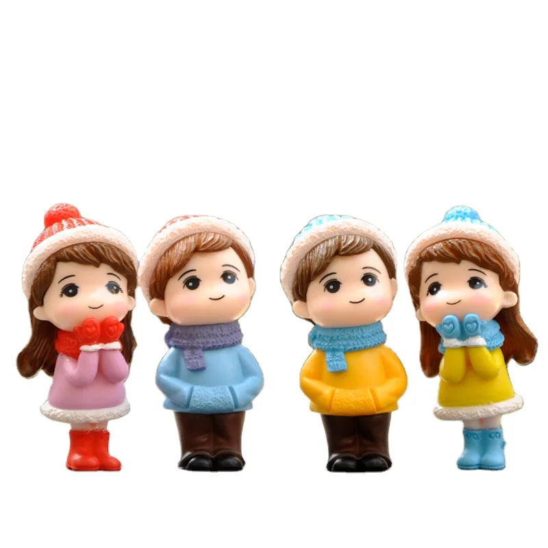 3D Miniature Winter Clothing Doll Car Accessories Couples Figurines Home Fairy Garden Decoration Small Ornament