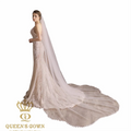 QUEENSGOWN Exquisite Long Train Petal Shaped Lace Bridal Veil Embroidered Leaves Edge Wedding Dress Accessories