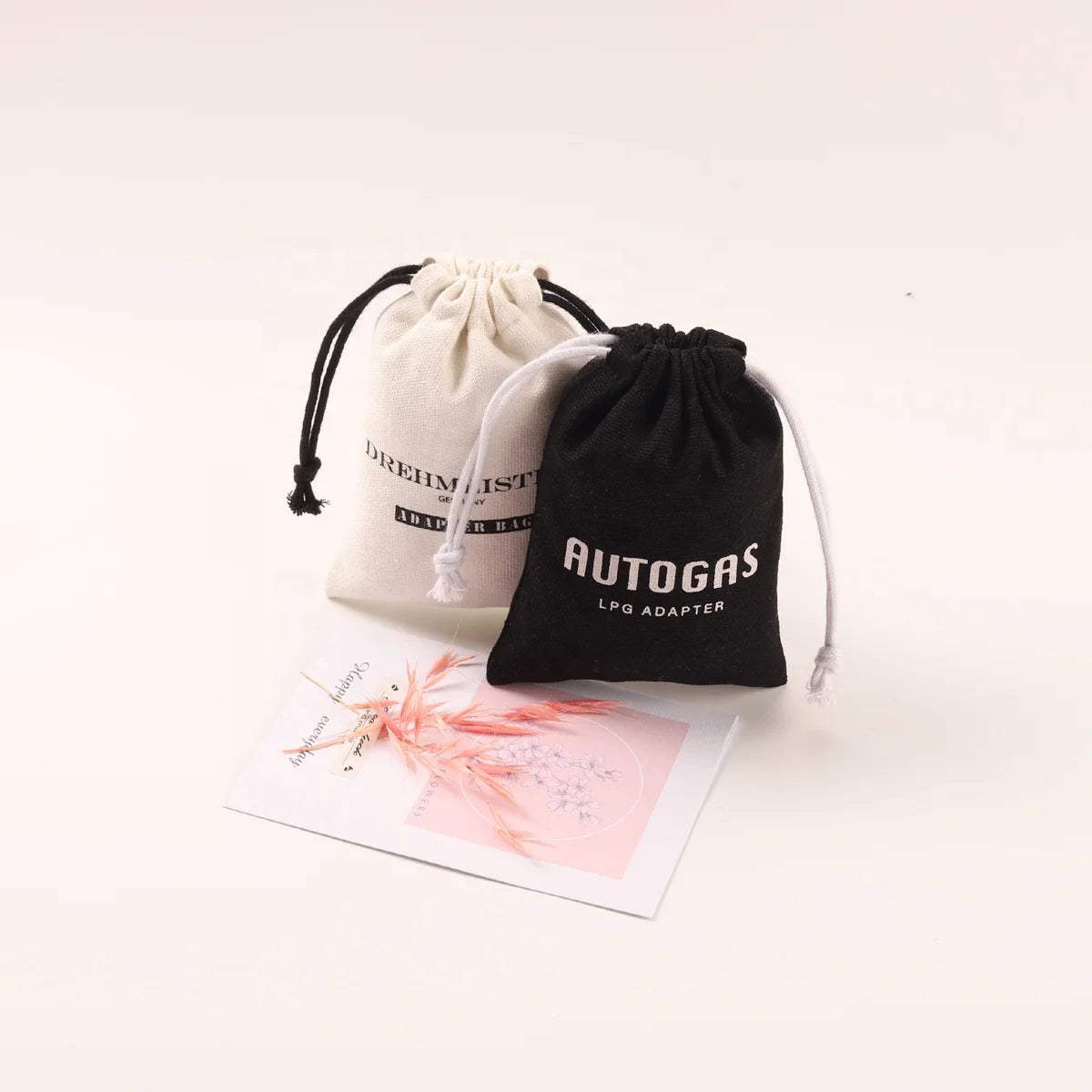 Custom Logo Printed Canvas Cotton Drawstring Dust Bag Black White Thick Cotton Jewelry Packaging Cosmetic Pouch