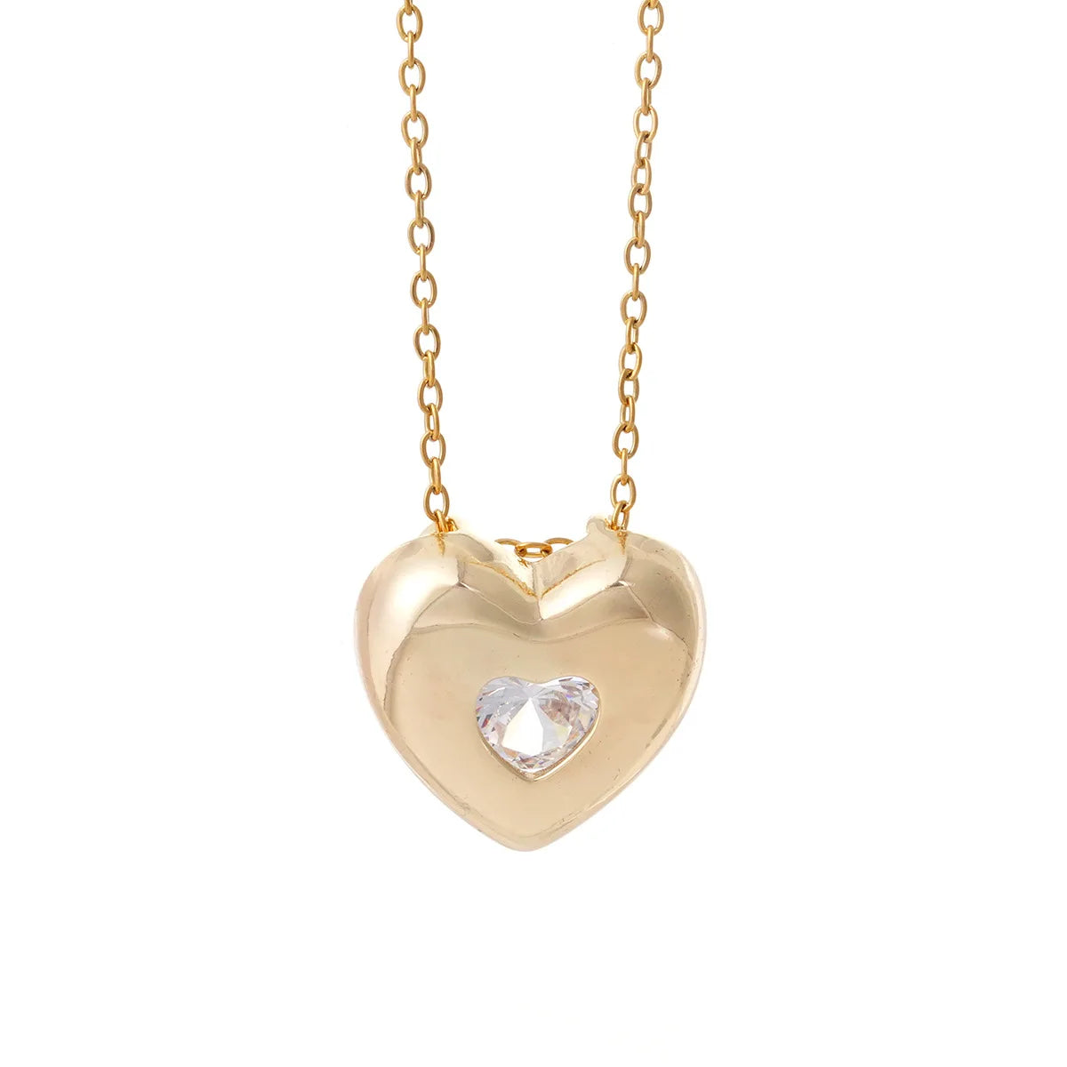 Unisex High-Grade Stainless Steel Love Pendant Necklace Classic Geometric Style with Gold Plated Zircon for Parties