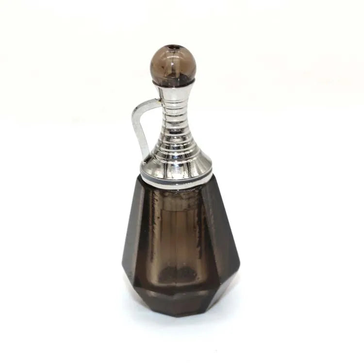 HZ Wholesale Natural Crystal Smoky Quartz Facet Stainless Steel Silver Kettle-shaped Perfume Essential Oil Bottle Pendant