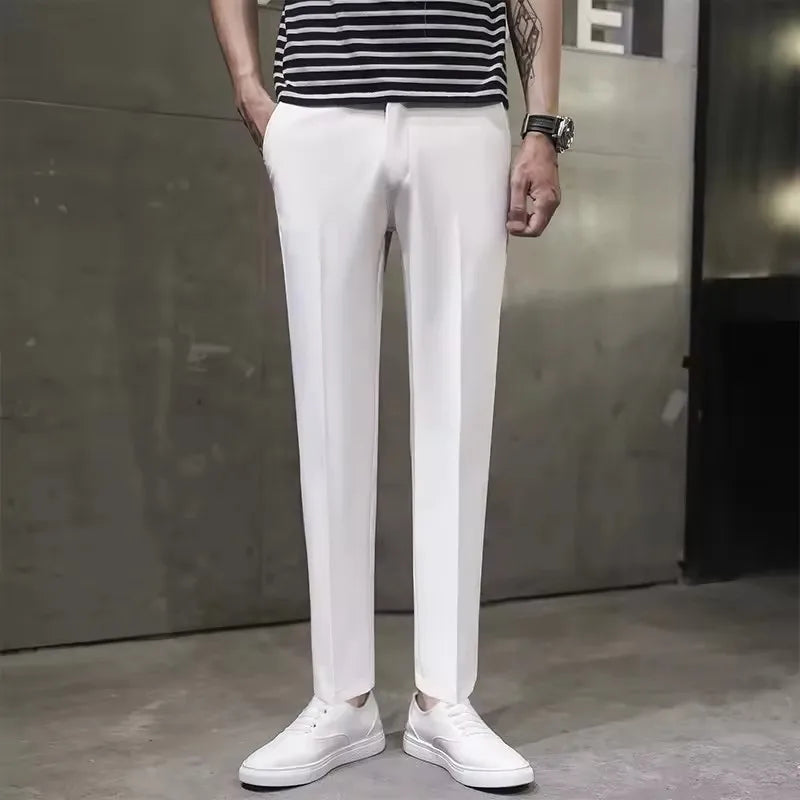 Men's Straight Suit Pants Summer Men's Cropped Trousers Business Casual Sagging  Trousers Leisure Pants Holiday