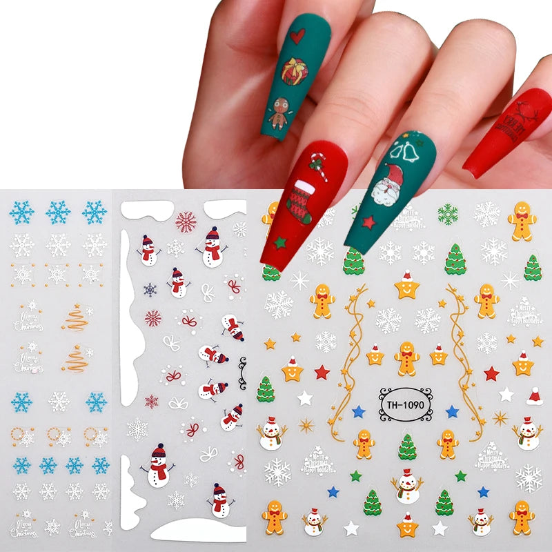 Misscheering 3D Christmas Nail Art Slider Wraps Snowflake Elk Santa Flame Sticker Red Gold PET Material Manicure Nails Designs