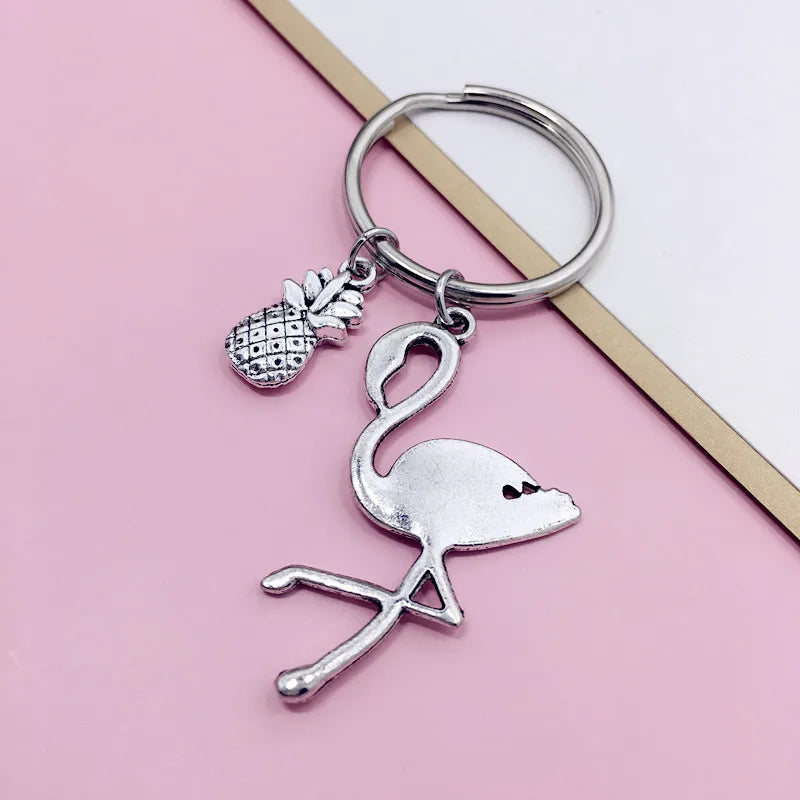 Flamingo Stand Tall and Be Fabulous Proud Flamazing Pineapple Pendant Metal Key Chains Holder Bag Backpack Car Key Chain