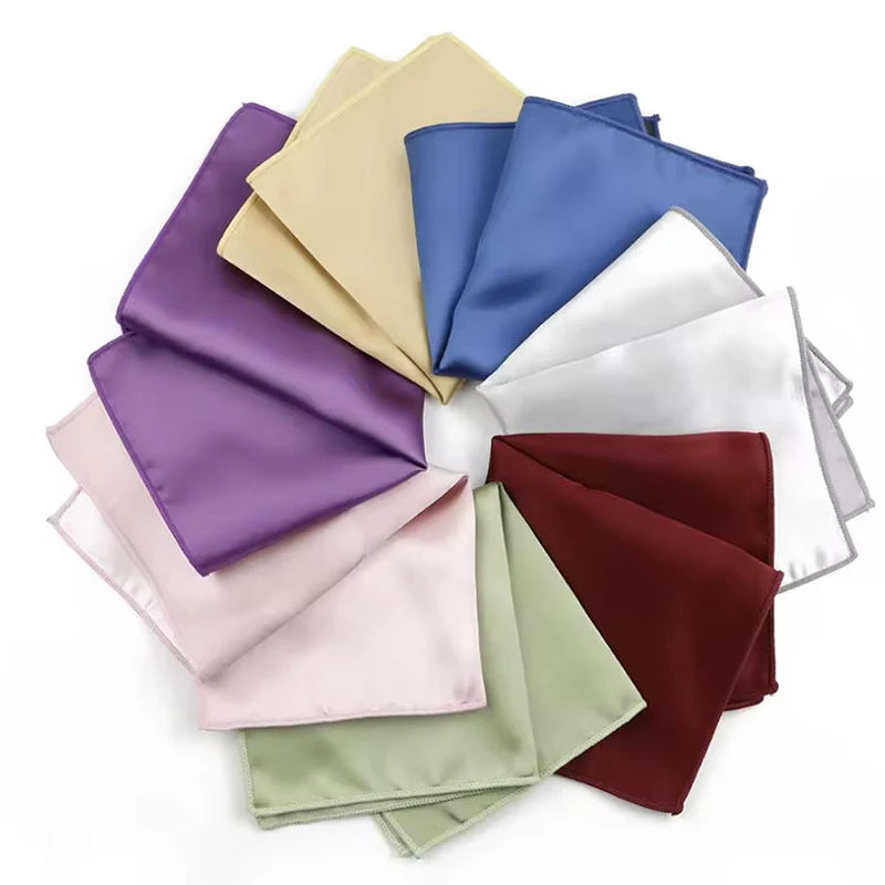 Solid Color Polyester Pocket Square for Men Suits Shiny Classic Navy Blue Red Black Casual Pocket SquareBar Wedding Accessories