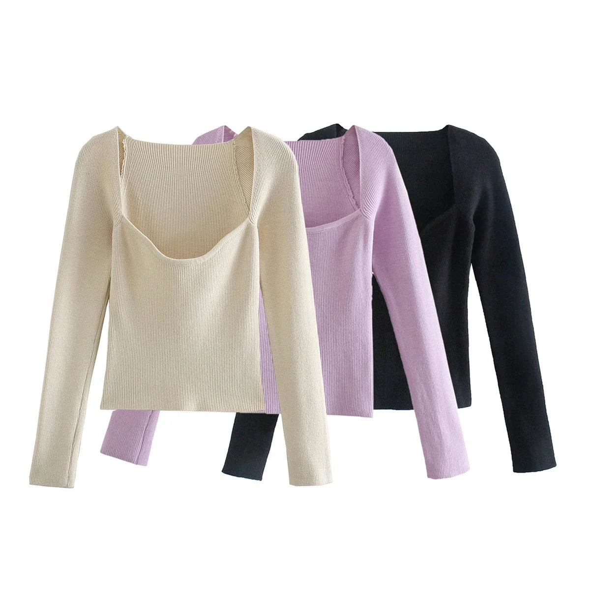 New Autumn Women's Knitwear Retro square Collar Long Sleeves Collarbone Leakage Knitwear