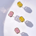 Aimgal NGTC Certified 8*10mm Radiant Cut Lab Pink & Yellow 8A High-Carbon Diamond Stud Earrings 18K Gold-Plated S925 Silver