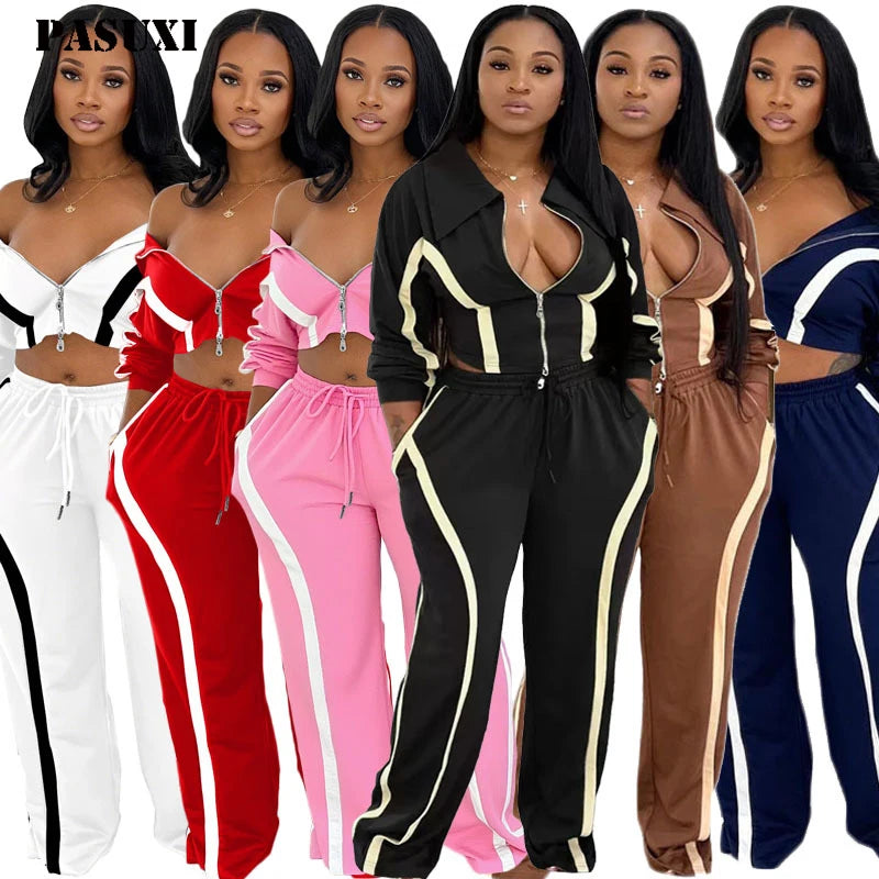 PASUXI New Arrival High Waisted Breathable Hooded Woman Pants Set Fitness Set Clothing Custom Long Sleeve Women Set