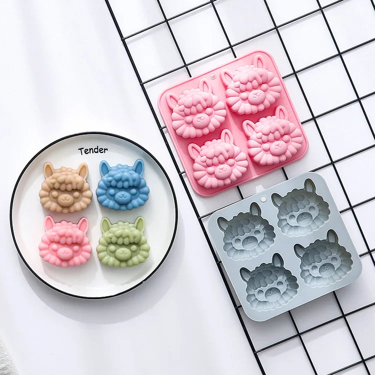4 Alpaca Shape Silicone Molds Commercial Grade Food Grade Baking Tool for Cake Pudding Dessert and Chocolate Packaged in Bag