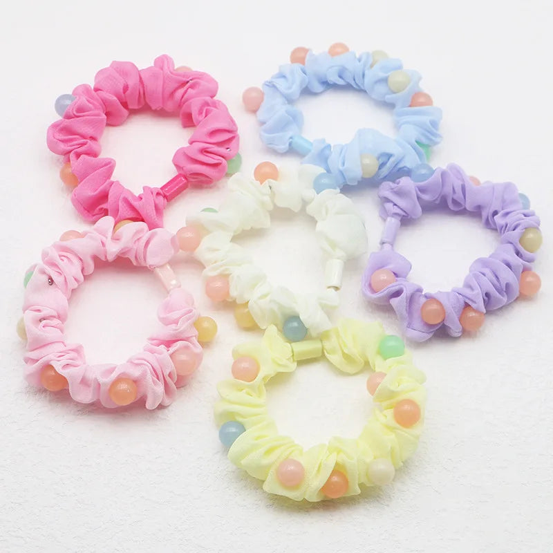 South Korean Sweet Style Hair Ties for Women New Colored Pearls Elastic Rubber Everyday Use Factory Wholesale Chiffon Material