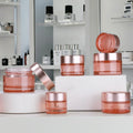 Fuyun Luxury Cream Jars 5g 10g 15g Pink Glass Straight Sided Face Rose Gold Plastic Lid for Skin Care Luxury Cosmetic Packaging