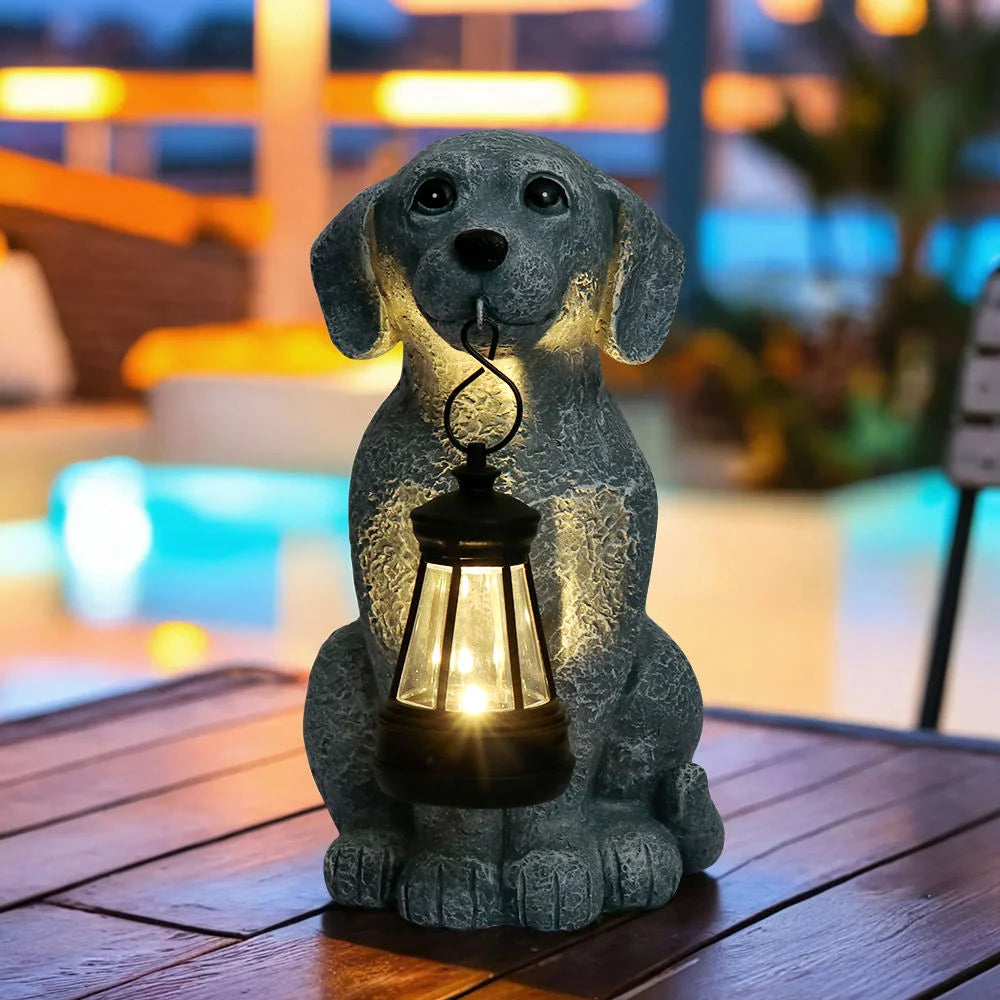 Resin Stone-like Dog-shaped Lamp Holder Hand-painted Texture Art Design Creative Lighting for Outdoor Holiday Decoration Gift