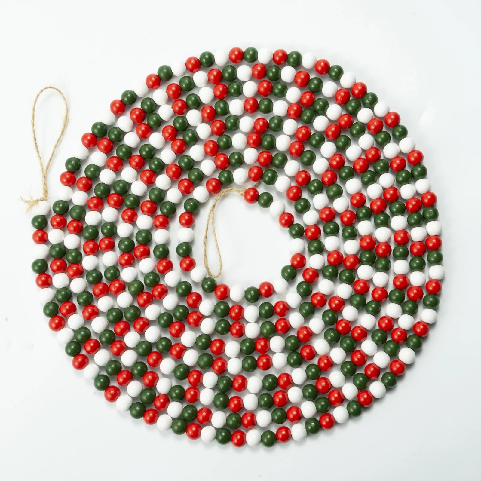 Christmas Wooden Bead Wreath Decorated  Wood Bead Garland Wreath for Christmas Decorations Farmhouse Wall Hanging Ornaments