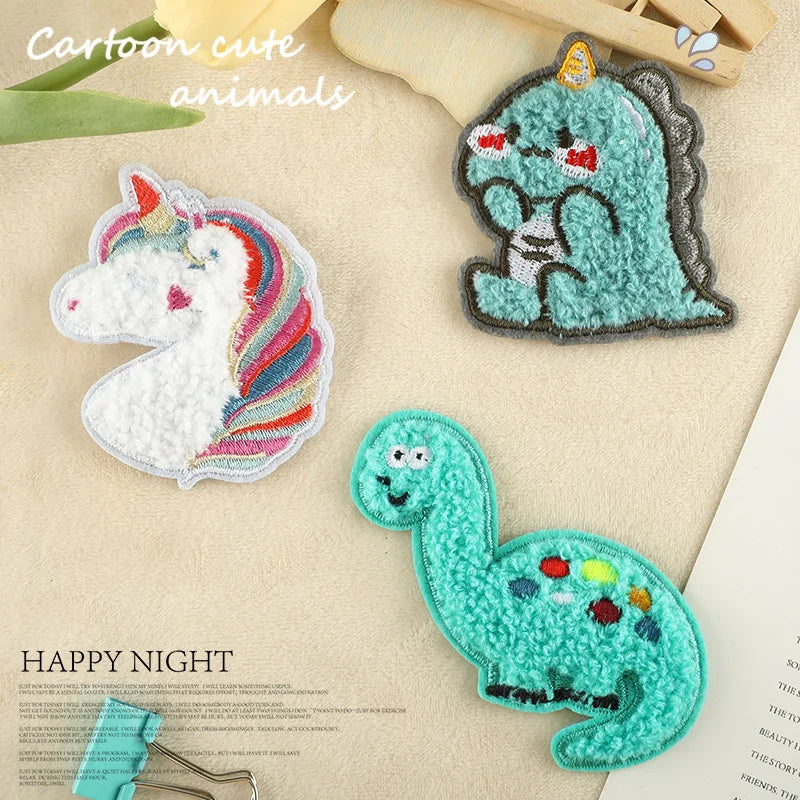 Cute Iron on  Embroidered  Chenille Dinosaurs unicorn  Patches for Kid Clothes Bag Decoration