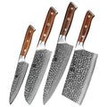4Pcs Professional Hammer Damascus Steel Chef Knife Set with Desert Iron Wood Handle