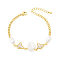 No Fade Real 18k Gold Plated Thick Chain Link Pearl Bracelet Star Moon Stainless Steel Mother of Pearl Shell Butterfly Bracelet