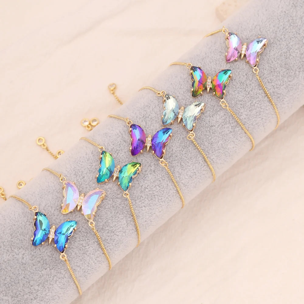 2024 Adjustable Pulseras De Mariposas Multicolor Zircon 18K Gold Plated Women Butterfly Bracelet