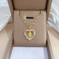 Trendy 18K Gold Plated Stainless Steel Crystal Full Diamond Love Heart Pendant Necklace for Women Girls Wedding Jewelry