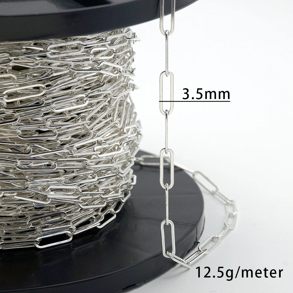 Wholesale 925 Silver Jewelry Necklace Fashion Chain Roll Paper Clip Chain Bulk Silver Chains for Men