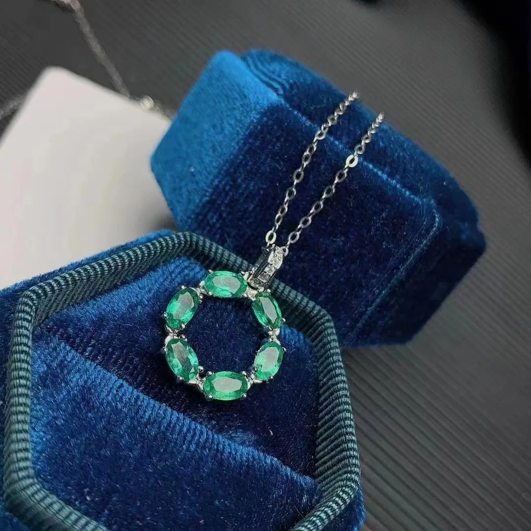 925 Sterling Silver Fine Pendant Necklace Hot Popular Disc Fairy African Ankara with Natural Emerald Rhodium Gold GIA Certified
