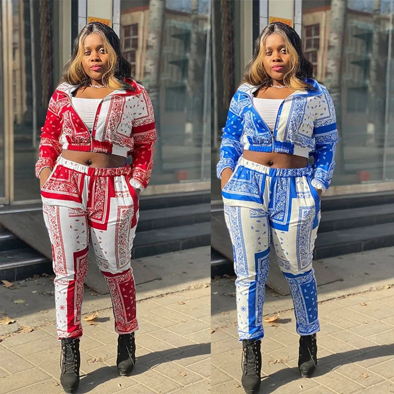 Womens Paisley Bandana Print Two Piece Sets Urban Pants Suit Hip Hop Tracksuit Streetwear Clothes Fantasy Clothing