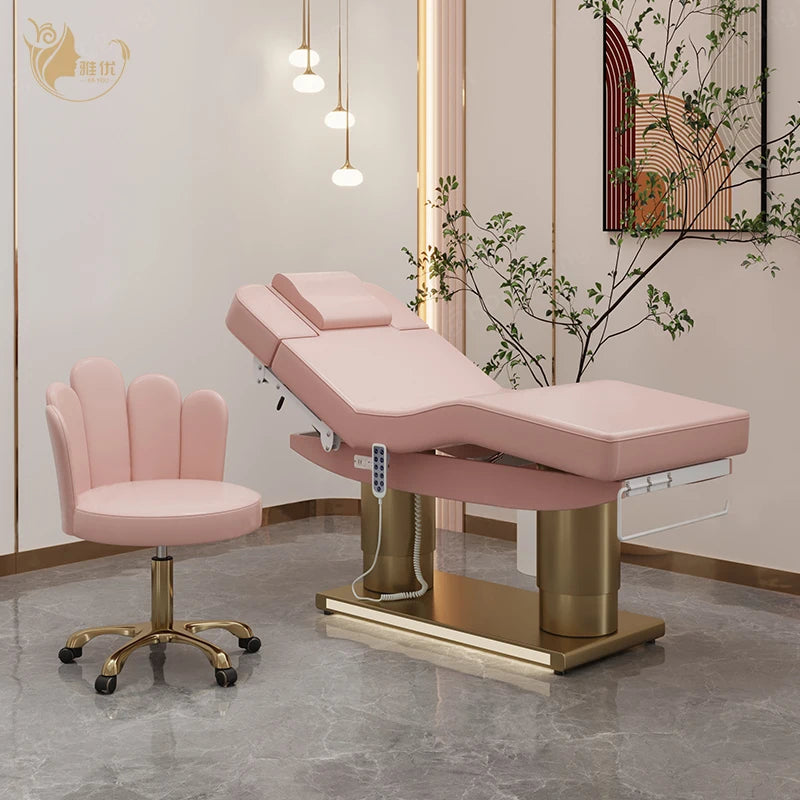Luxury Gold Stainless Steel Base 3 Motor Adjustable Facial Massage Bed for Beauty Salon