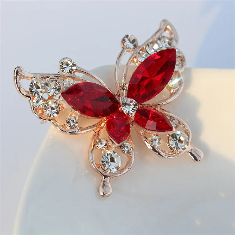 Gold Zinc Alloy Crystal Exquisite Flower Butterfly Insect Pins Butterfly Brooch