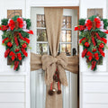 Bow Pine Cone Rattan Decorative Wall Door Hanging Christmas Ribbon Bell Hanging Upside Down Tree