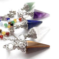 Natural Stone 7 Chakra Chain Spirit Pendulum Hexagonal Cone Healing Crystal Quartz Amethyst Pendulum