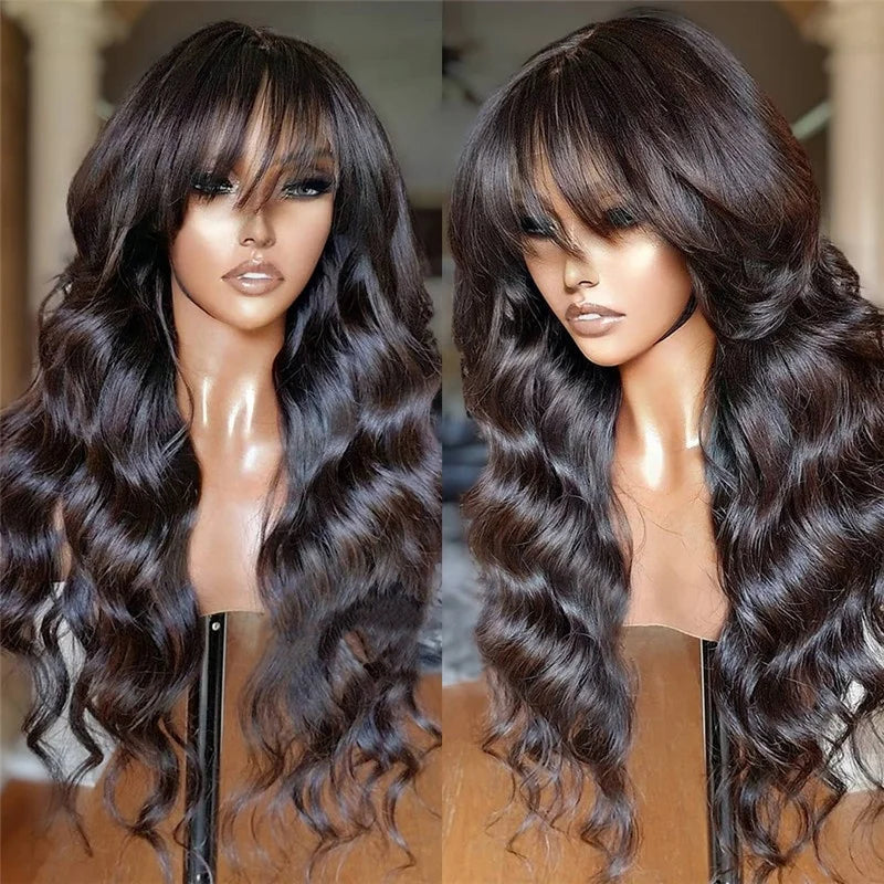 Fringe 100% Raw Hair Loose Wave Full Cuticle Aligned Burmese Human Hair HD Lace Front Wig With Bang